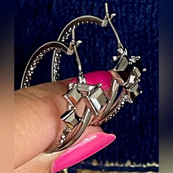 Karl Lagerfeld Hoop Earrings Black & silver NWT - Picture 1 of 10